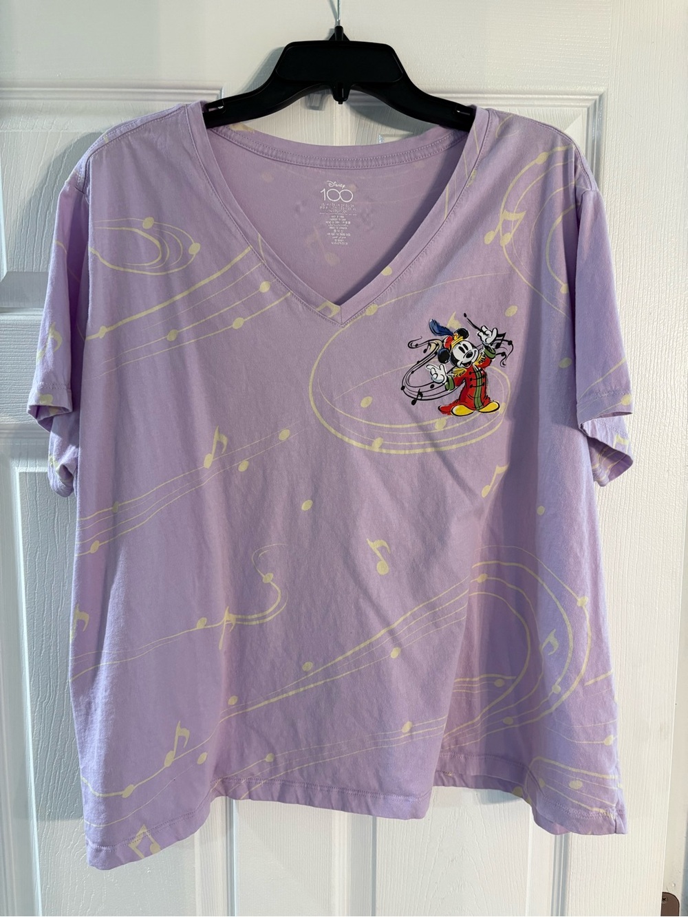 Disney 100 Lavender V-Neck Conductor Mickey Mouse Musical Tee